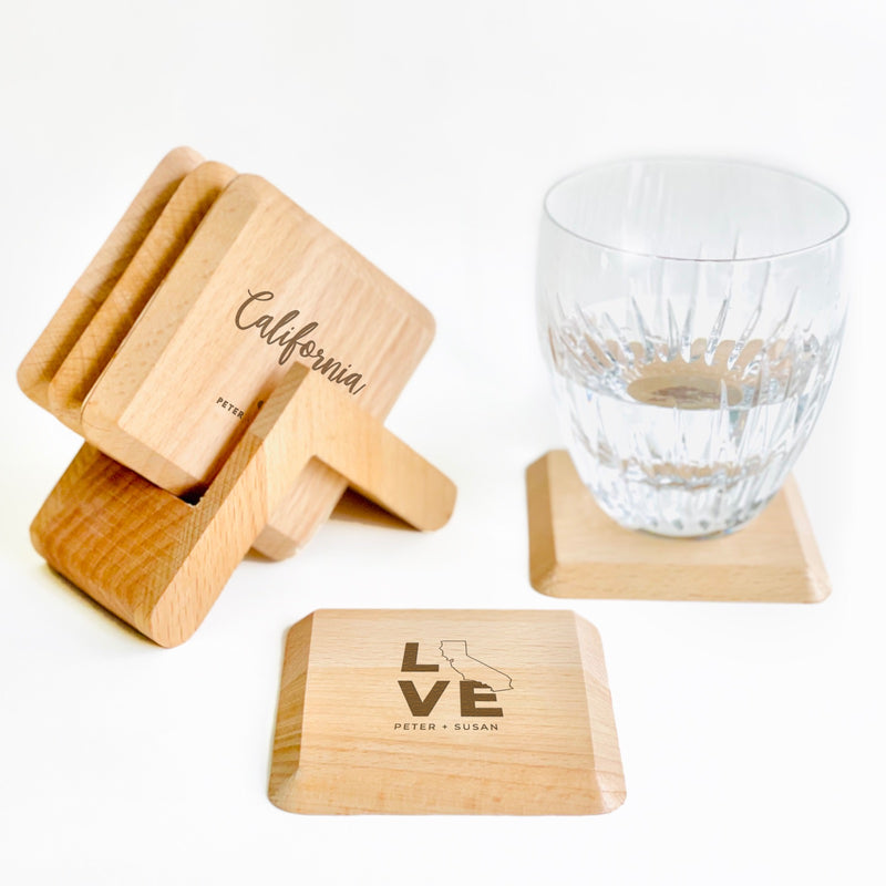 Set of 2 Zodiac Sign Wine Glasses with 2 Wooden Coasters